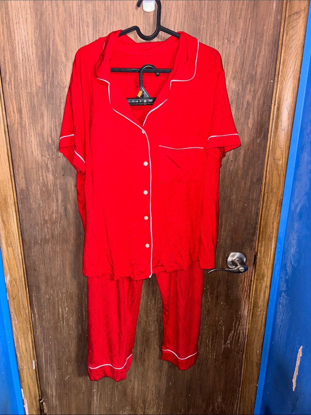 Auden Red Short-Sleeve Button Pajama Set with White Piping